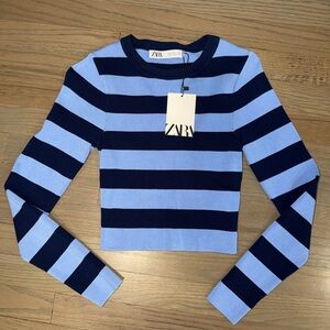 Zara Blue Knit Striped Sweater